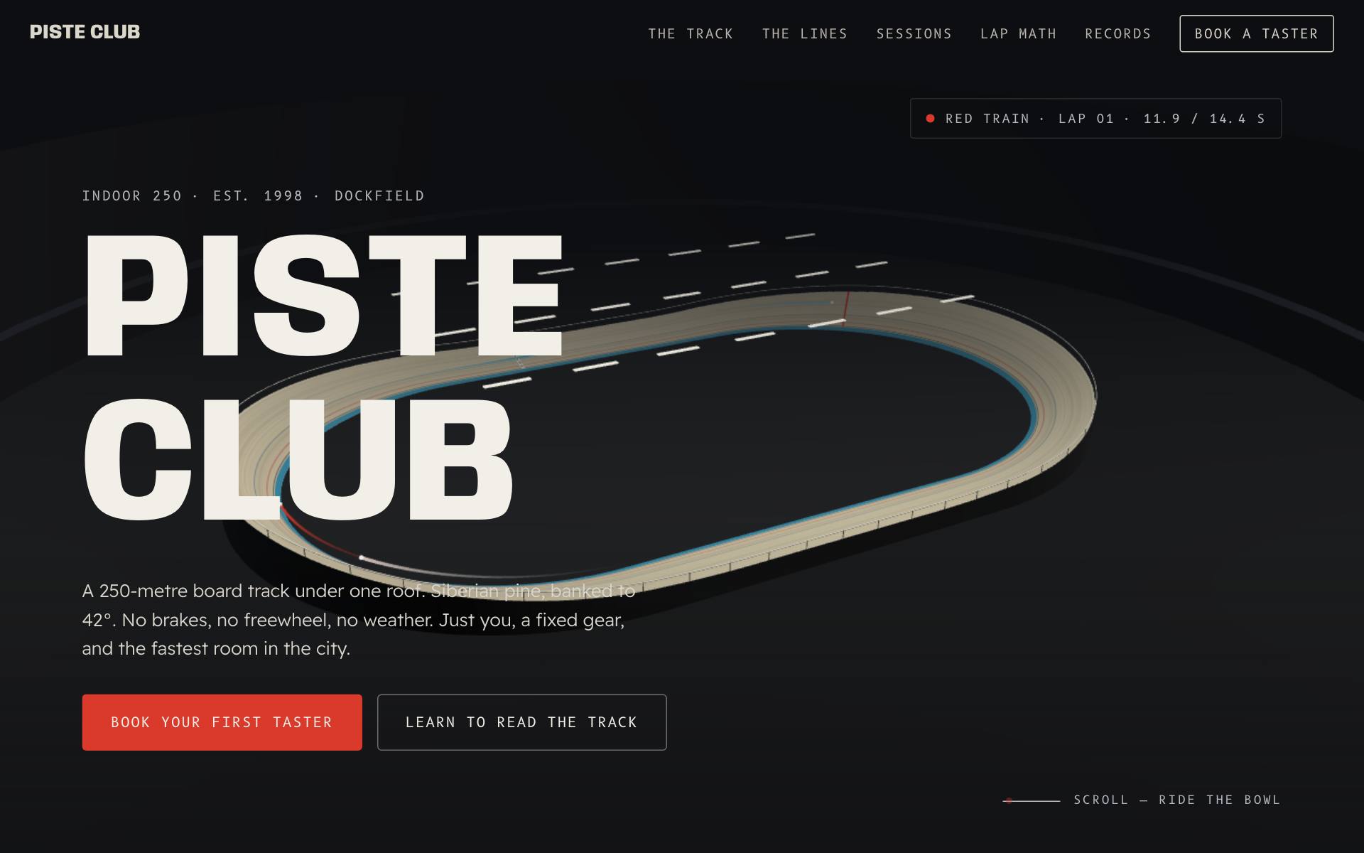 Piste Club — procedural 250m velodrome bowl
